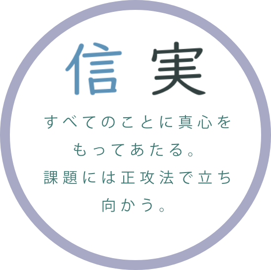 真実 すべてのことに真心をもってあたる。課題には正攻法で立ち向かう。